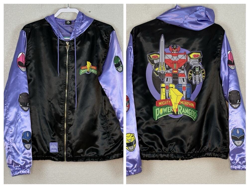 NWOT Cakeworthy Mighty Morphin Power Rangers Jacket Satin Size XL Purple Black